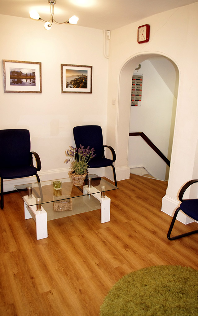 A waiting room at Rothersthorpe House
